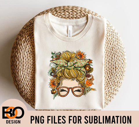 4 PNG File Fall Autumn Messy Bun Black Skin Sublimation PNG Sublimation BOO-design 