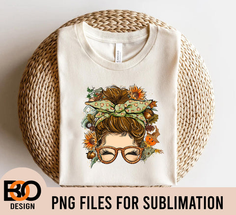 4 PNG File Fall Autumn Messy Bun Black Skin Sublimation PNG Sublimation BOO-design 