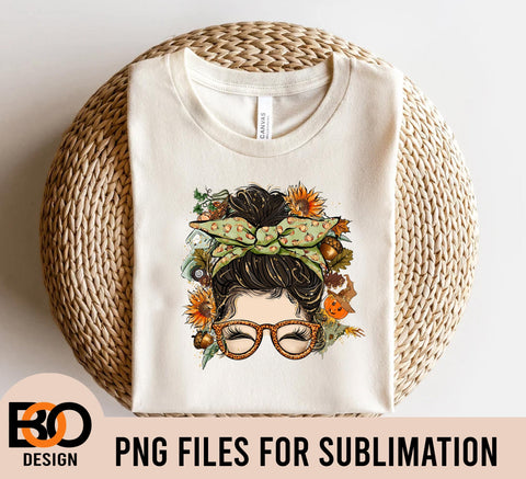 4 PNG File Fall Autumn Messy Bun Black Skin Sublimation PNG Sublimation BOO-design 
