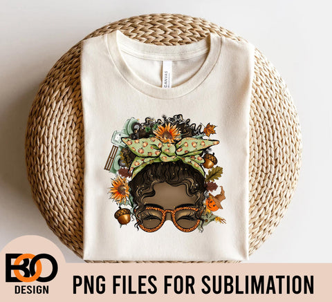 4 PNG File Fall Autumn Messy Bun Black Skin Sublimation PNG Sublimation BOO-design 