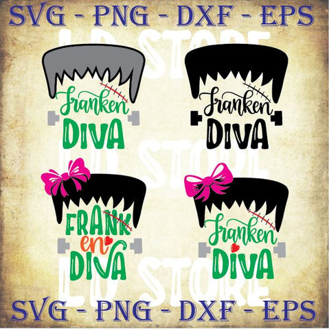 4 Styles Franken Diva Svg - Halloween SVG PNG DXF EPS Cut Files SVG Artstoredigital 