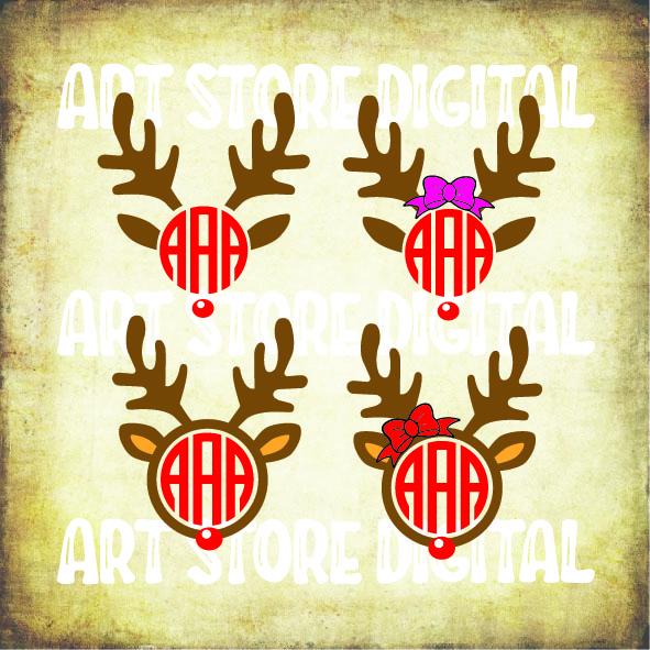 4 Styles Reindeer Monogram (1) Christmas Svg Png Eps Dxf Cut Files SVG Artstoredigital 