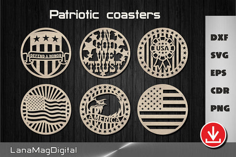 4-th of July Patriotic coasters svg, USA Independence day decor laser cut files SVG LanaMagDigital 