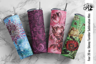 4 Vintage Floral Grunge 20oz Skinny Tumblers sublimation wraps Sublimation Angel on Empire 