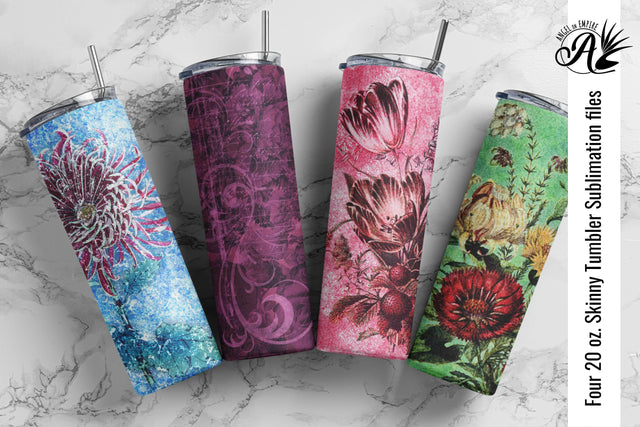4 Vintage Floral Grunge 20oz Skinny Tumblers sublimation wraps Sublimation Angel on Empire 