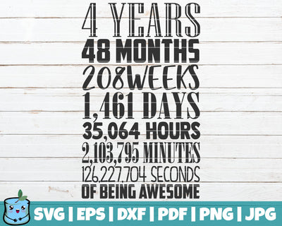 4 Years In Months Weeks Days Hours Minutes Seconds SVG MintyMarshmallows 