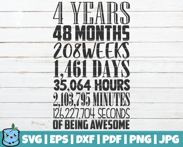 4 Years In Months Weeks Days Hours Minutes Seconds SVG MintyMarshmallows 