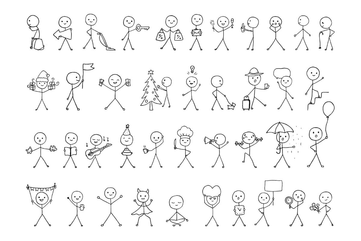 40 hand-drawn drawings of the stick man. - So Fontsy