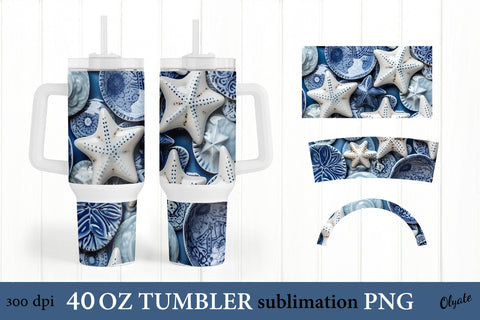 40 OZ Tumbler Design PNG. Seashells PNG Tumbler Sublimation Olga Terlyanskaya 