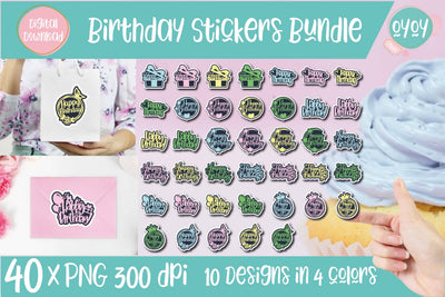 40 Printable Happy Birthday Digital Stickers Bundle SVG OyoyStudioDigitals 