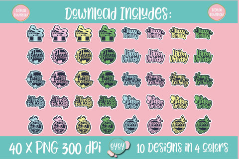 40 Printable Happy Birthday Digital Stickers Bundle SVG OyoyStudioDigitals 