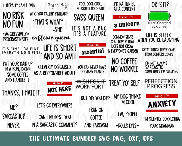 40 sarcastic svg bundle, funny svg quotes, hello im svg, funny sarcastic svg sayings, svg bundles, motivation svgs, sarcastic funny quotes SVG WildOakSVG 