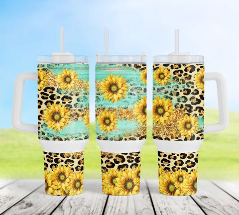 40oz Quencher Tumbler Png Rustic Sunflower Tea Wood Sublimation PNG Sublimation CaldwellArt 