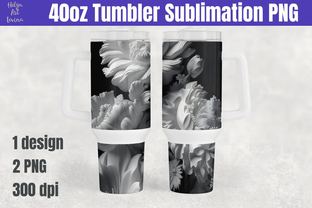 40oz Tumbler Sublimation. 3D Flowers Sublimation Helga Art 