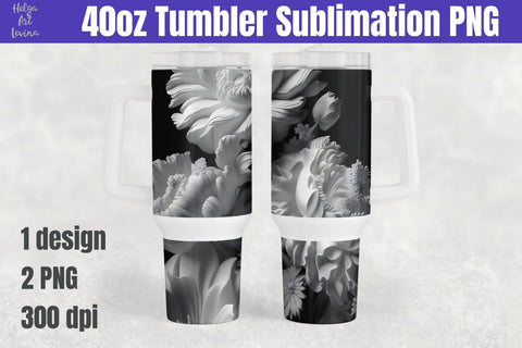 40oz Tumbler Sublimation. 3D Flowers Sublimation Helga Art 