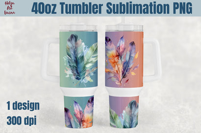 40oz Tumbler Sublimation, Feathers PNG Sublimation Helga Art 