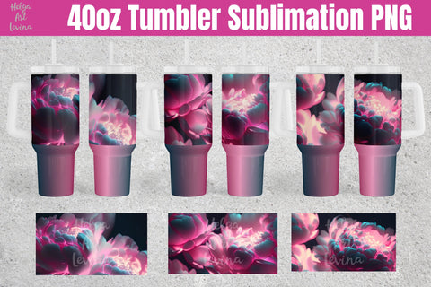 40oz Tumbler Sublimation. Neon peonies Sublimation Helga Art 