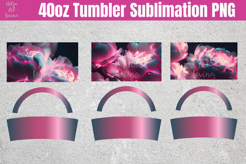 40oz Tumbler Sublimation. Neon peonies Sublimation Helga Art 