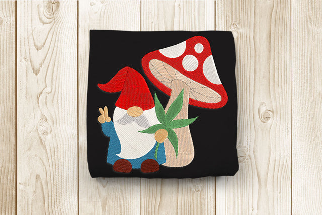 420 Gnome with Cannabis Under Toadstool Embroidery Embroidery/Applique DESIGNS Designed by Geeks 