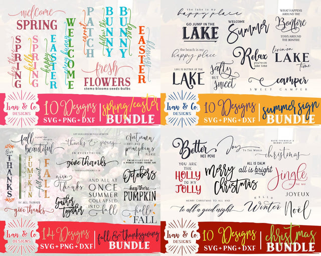44 Four Seasons Signs SVG Bundle | Set of 4 Bundles | Farmhouse Sign Svg | Commercial Use | Cricut | Silhouette | Digital Cut Files | SVG DXF PNG (2023b0202) SVG Ivan & Co. Designs 