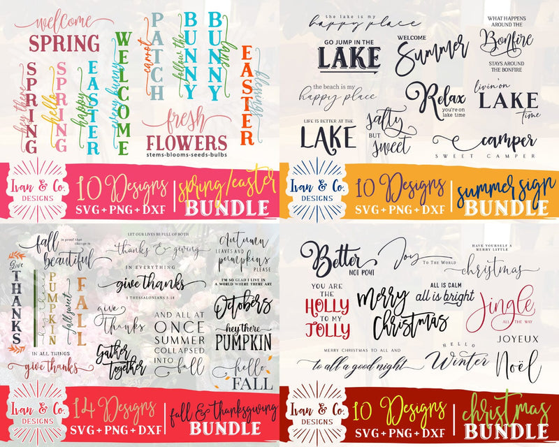 44 Four Seasons Signs SVG Bundle | Set of 4 Bundles | Farmhouse Sign Svg | Commercial Use | Cricut | Silhouette | Digital Cut Files | SVG DXF PNG (2023b0202) SVG Ivan & Co. Designs 
