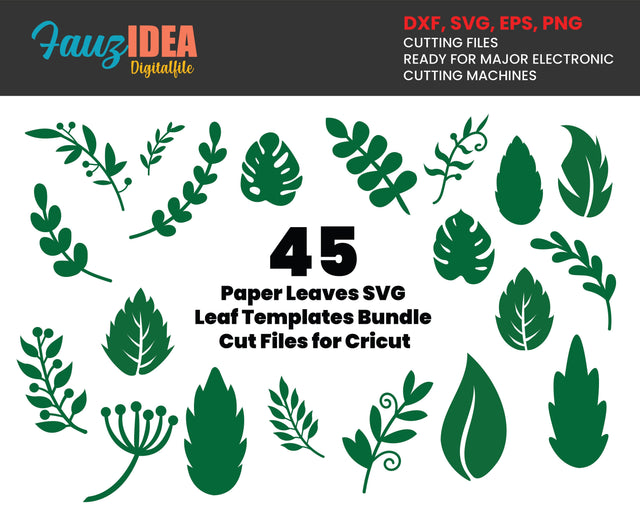 45 Paper Leaves SVG bundle , Leaf Templates, Branches svg cut files for Cricut Silhouette, Leaves clipart, Paper Flower Template, Leaf svg SVG Fauz 