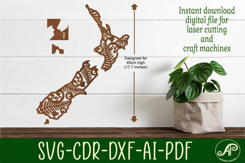 45cm New Zealand wall art with designs outline SVG laser SVG APInspireddesigns 