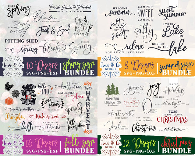 46 Four Seasons Signs SVG Bundle | Set of 4 Bundles | Farmhouse Sign Svg | Commercial Use | Cricut | Silhouette | Digital Cut Files | SVG DXF PNG (2023b0204) SVG Ivan & Co. Designs 