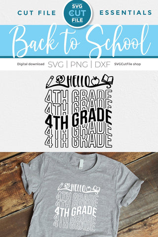 4th Grade svg, 4th grader svg, Fourth grade teacher svg, Fourth Grader svg, Fourth Grade, Teacher svg, Back to School, mirror font repeat SVG SVG Cut File 