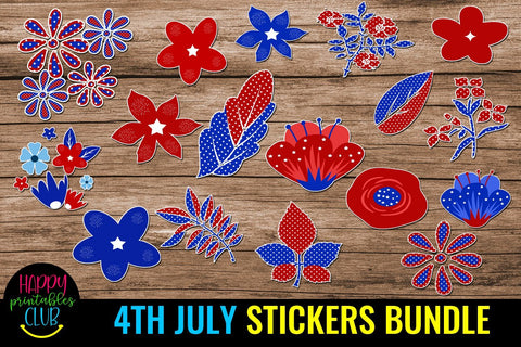 4th July Stickers Bundle- July 4th Stickers Pack- Patriotic Floral Stickers SVG Happy Printables Club 