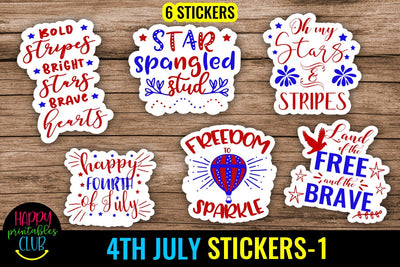 4th July Stickers Set 1- July 4th Stickers Pack-Independence Day Stickers SVG Happy Printables Club 