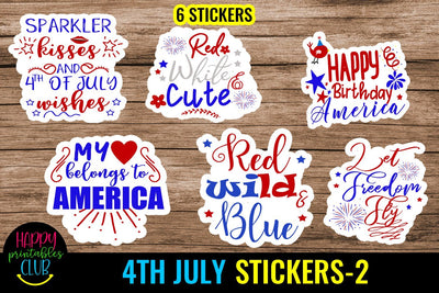 4th July Stickers Set 2- July 4th Stickers Pack-Independence Day Stickers SVG Happy Printables Club 