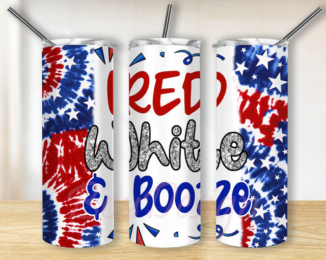 4th Of July 20oz Skinny Tumbler Red White and Booze Seamless Tie Dye Template Patriotic American Flag Tumbler Wrap Sublimation PNG Download Sublimation BouDesign 