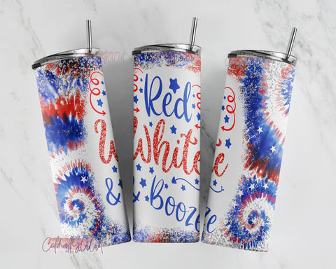 4th Of July 20oz Skinny Tumbler Red White and Booze Seamless Tie Dye Template Patriotic American Flag Tumbler Wrap Sublimation PNG Download Sublimation CaldwellArt 