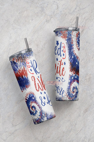 4th Of July 20oz Skinny Tumbler Red White and Booze Seamless Tie Dye Template Patriotic American Flag Tumbler Wrap Sublimation PNG Download Sublimation CaldwellArt 