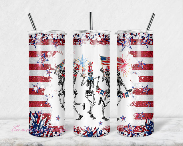 4th of July 20oz Skinny Tumbler Sublimation Designs, Fourth of July Skellies 20 ozTumbler Design, Tumbler Png Sublimation TrendingDesign 