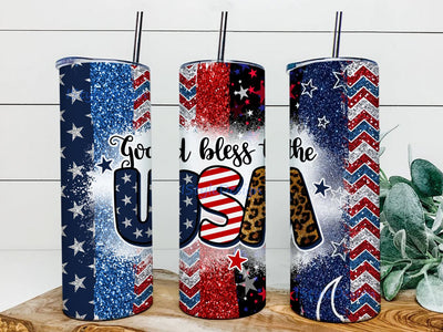 4th of July 20oz Skinny Tumbler Sublimation Designs God Bless The USA Red White Blue Flag Patriotic 20 oz Skinny Tumbler Sublimation Design Sublimation iStyleDesign 