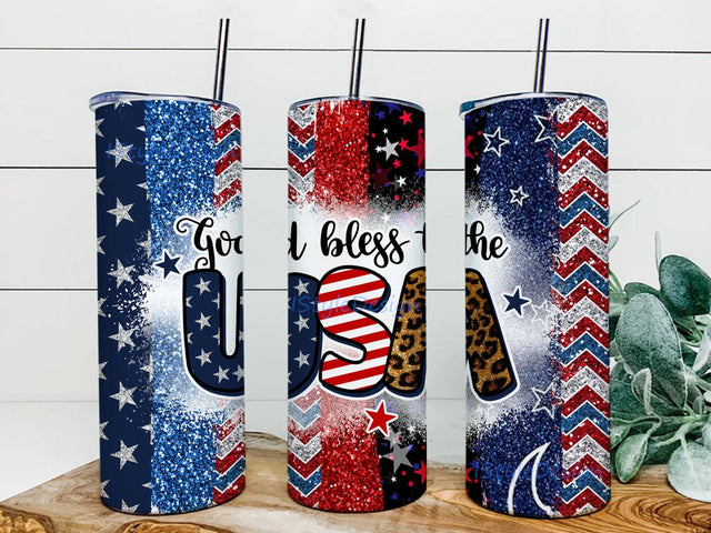 4th of July 20oz Skinny Tumbler Sublimation Designs God Bless The USA Red White Blue Flag Patriotic 20 oz Skinny Tumbler Sublimation Design Sublimation iStyleDesign 