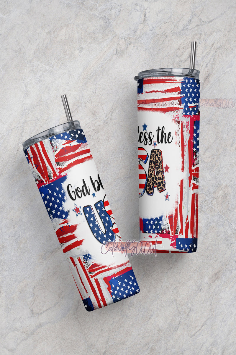 4th of July 20oz Skinny Tumbler Sublimation Designs God Bless The USA ...