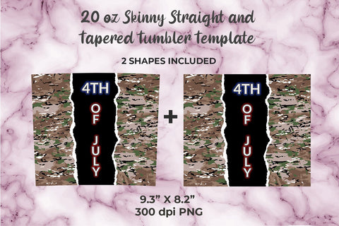 4th of July Brown Camouflage 20oz Skinny Tumbler Wrap Template Sublimation Sublimatiz Designs 
