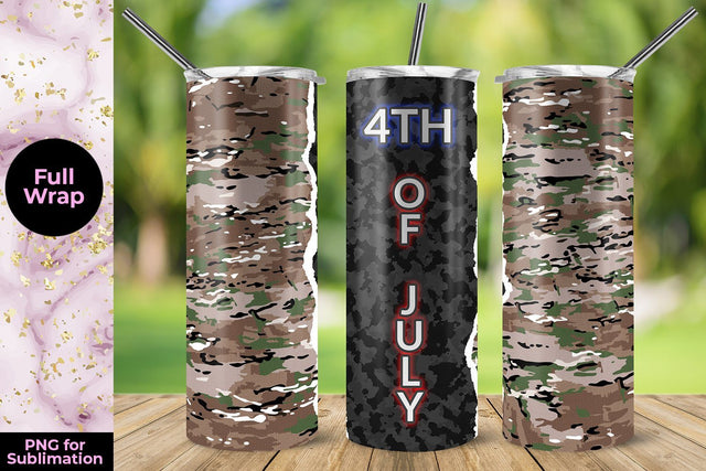 4th of July Brown Camouflage 20oz Skinny Tumbler Wrap Template Sublimation Sublimatiz Designs 