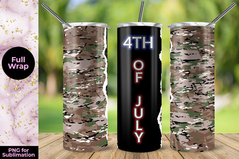 4th of July Brown Camouflage 20oz Skinny Tumbler Wrap Template Sublimation Sublimatiz Designs 