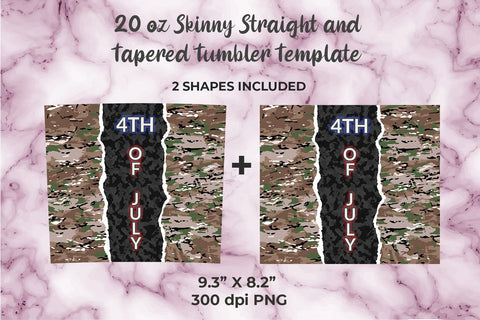 4th of July Brown Camouflage 20oz Skinny Tumbler Wrap Template Sublimation Sublimatiz Designs 