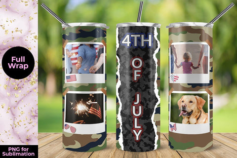 4th of July Camouflage Photo Frame Skinny Tumbler Design 20 Oz Sublimation Sublimatiz Designs 