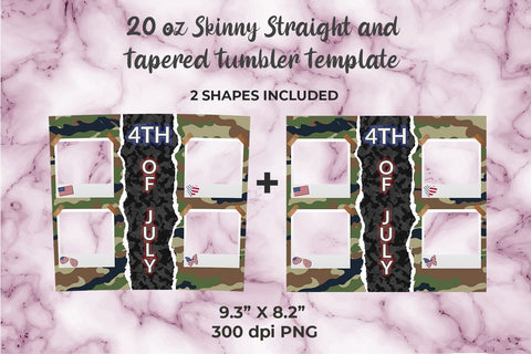 4th of July Camouflage Photo Frame Skinny Tumbler Design 20 Oz Sublimation Sublimatiz Designs 