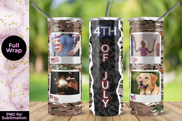 4th of July Camouflage Photo Frame Skinny Tumbler Design 20 Oz Sublimation Sublimatiz Designs 