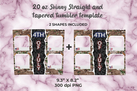 4th of July Camouflage Photo Frame Skinny Tumbler Design 20 Oz Sublimation Sublimatiz Designs 