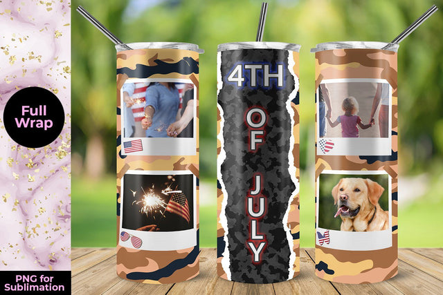 4th of July Camouflage Skinny Tumbler Photo Design 20 Oz Sublimation Sublimatiz Designs 