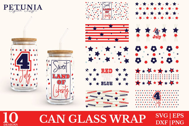 4th Of July Can Glass Wrap SVG BUNDLE | Beer Can Glass Wrap SVG Petunia Digital Design 