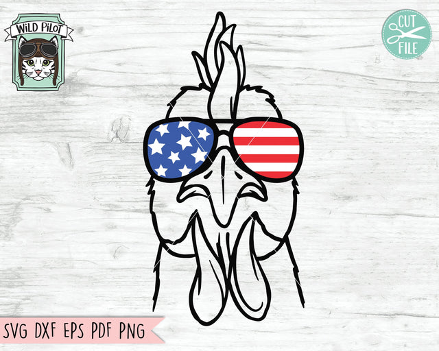 4th of July Chicken SVG File, Fourth of July Chicken SVG, American Flag SVG, Chicken Sunglasses SVG, Chicken Cut File, Funny Chicken SVG, July 4th Animals SVG File SVG Wild Pilot 